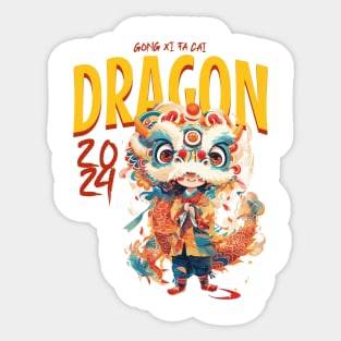 Chinese New Year Dragon Dance Boy Tee: Gong Xi Fa Cai 2024! Sticker